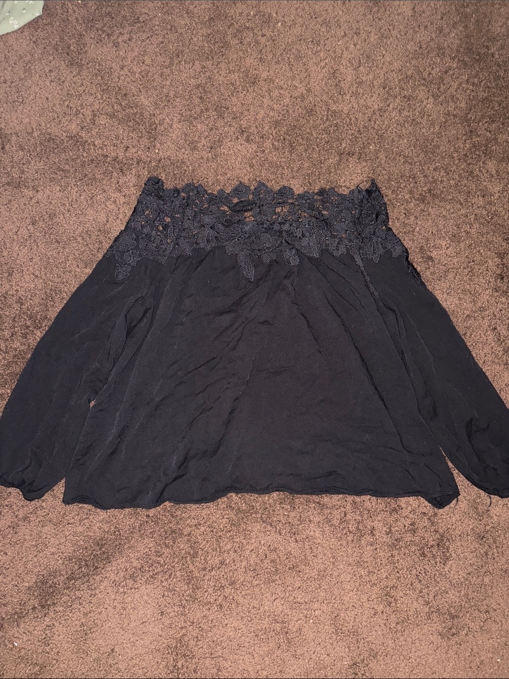Black Off-Shoulder Lace Yoke Tunic Top